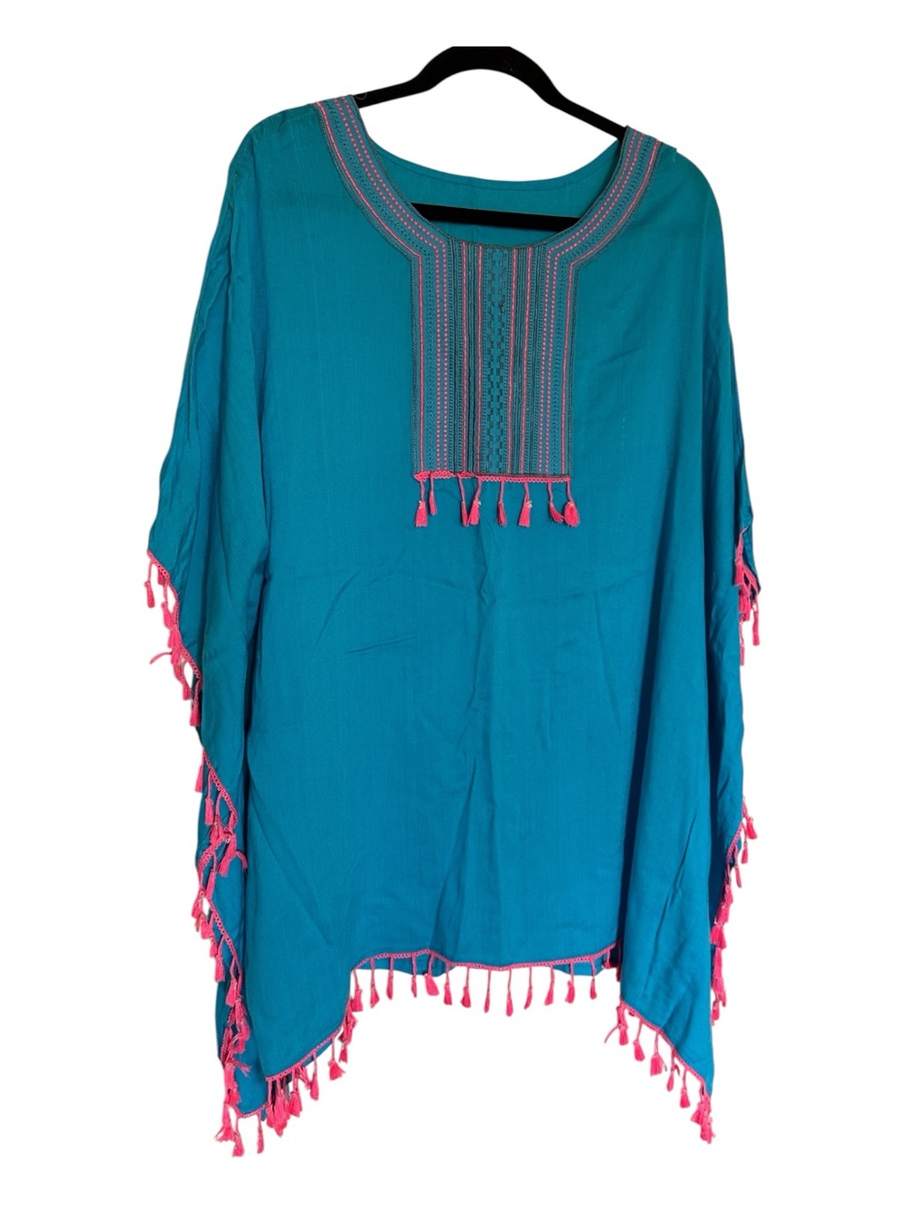 YOA bohemian tassel trim poncho top / swim  coverup , one size fits all